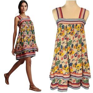 WARM NY Babydoll Mini Dress Sz.XS Tiered Floral Smocked Back Sundress Boho